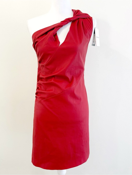 Givenchy Dresses & Skirts - GIVENCHY RED LEATHER ONE SHOULDER TWISTED CUT OUT NECK DRAPED MINI DRESS